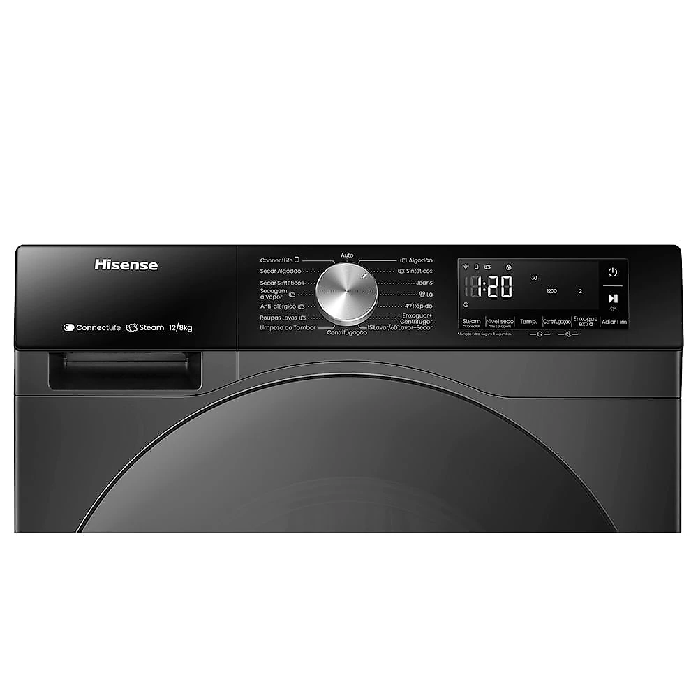 Lava & Seca Hisense Serie 3S 12/8kg Inverter Função Steam e Wifi Preta com 10 Programas de Lavagem - WD3S1243BB 220