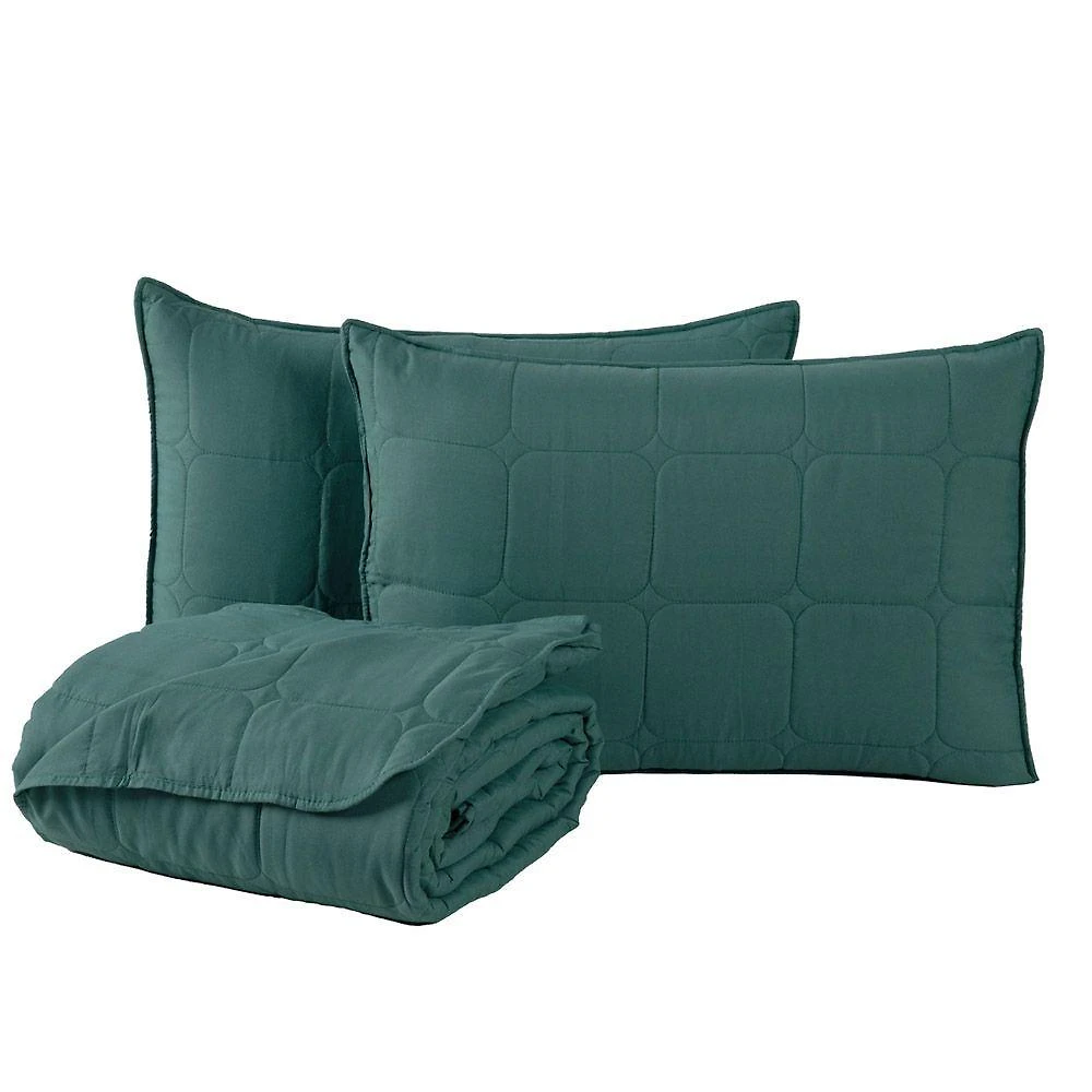 Kit Cobre Leito Colcha Lunar Casal 3 Peças 400 Fios Matelado Dupla Face - Verde - 100% Poliéster