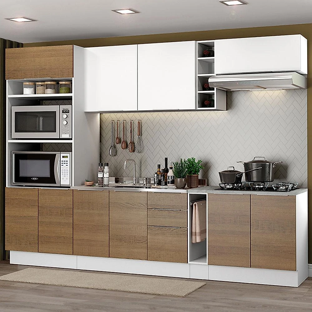 Cozinha completa madesa stella 290001 com armário e balcão - branco/rustic/branco