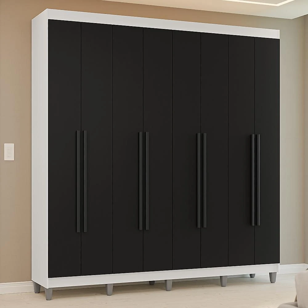 Guarda-roupa casal com pés 8 portas batentes venus madesa branco/branco/preto