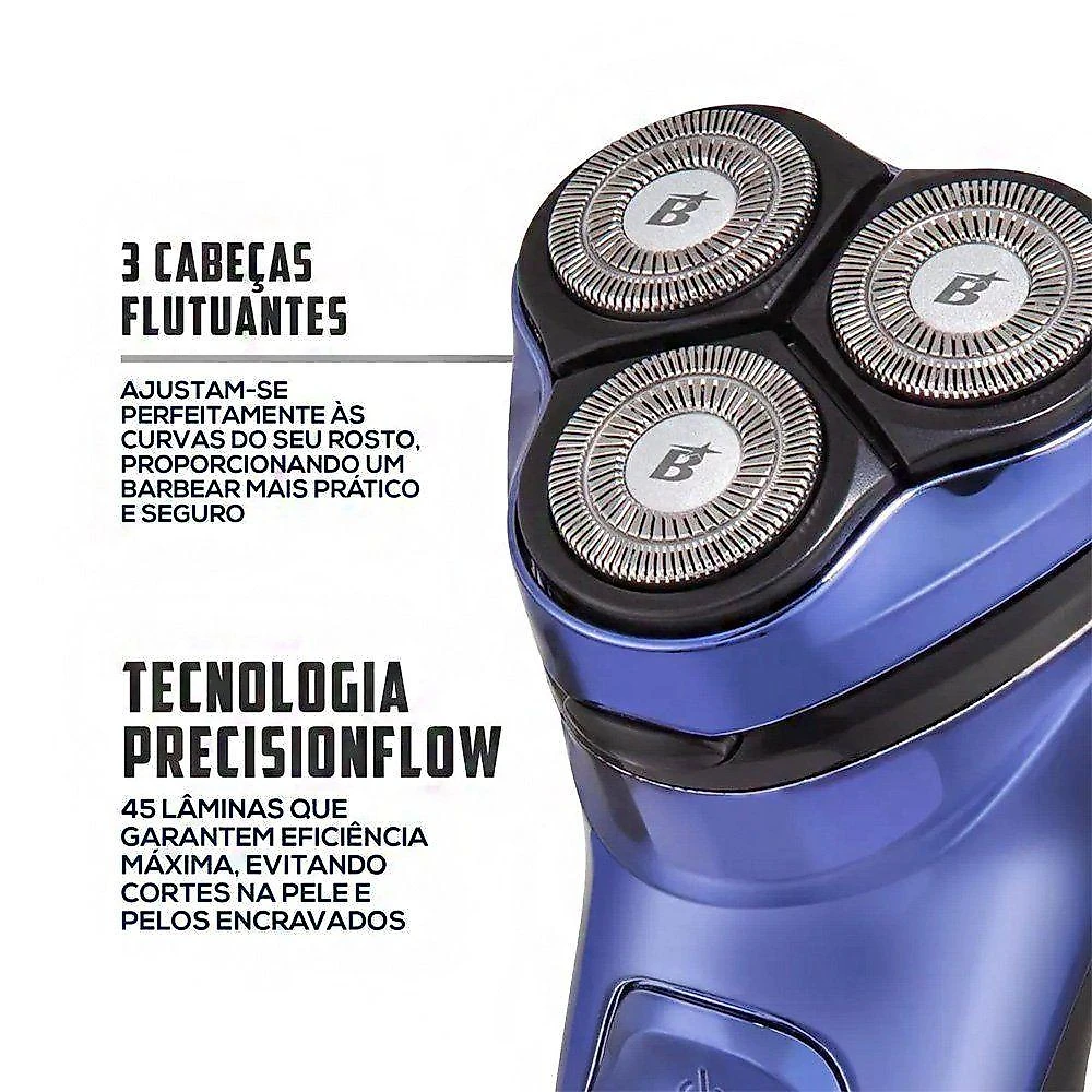 Barbeador Elétrico Britânia BBA07 Aparador de Barba Lâmina Aço Inoxidável sem Fio Azul Cromado