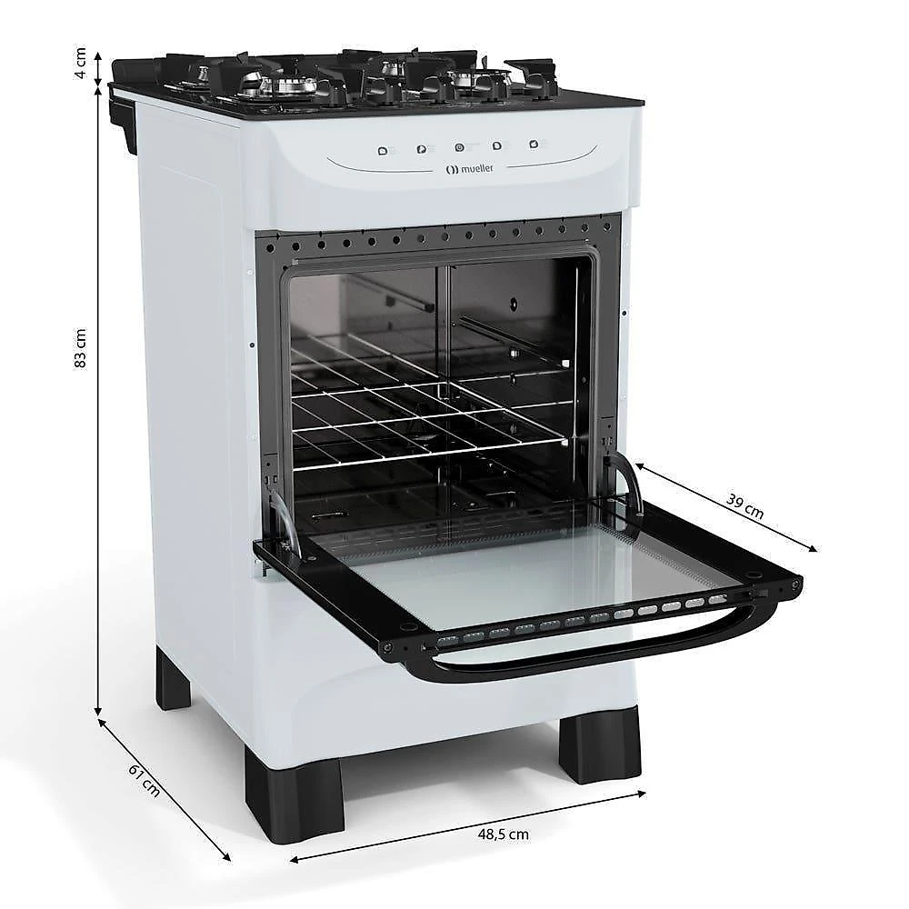 Fogão Mueller Branco 4 Bocas Com Mesa De Vidro Mfv4bb