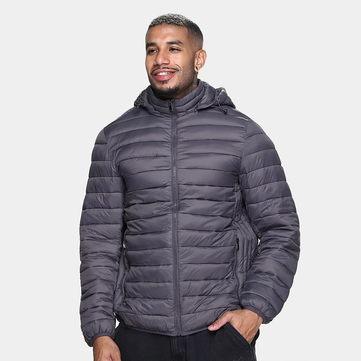 Miniatura Jaqueta Com Capuz Broken Rules Nylon Masculina Cinza - G