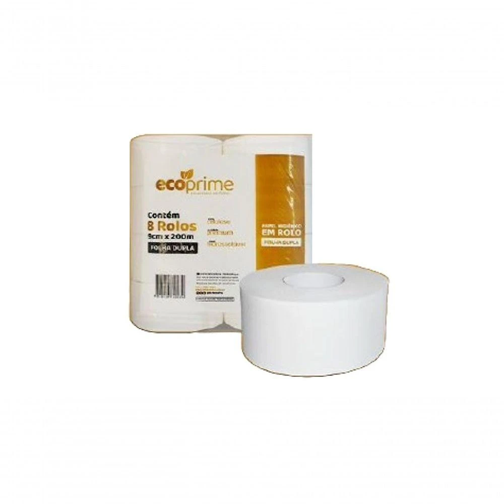 Papel Higiênico Rolão 100% Celulose F.dupla 9x200 Ecoprime C/8