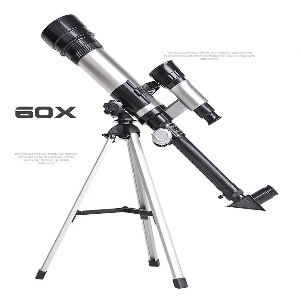 Telescópio Astronômico Profissional 60X 50MM Tripé Ajustável com Ampliação 18X a 60X Preto Yeet