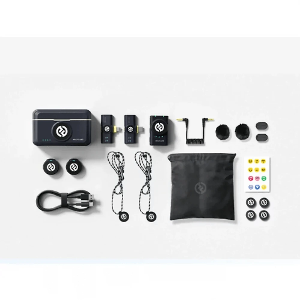 Sistema Microfone Lapela Duplo Hollyland Lark M2 Combo Wireless para Câmeras e SmartPhones