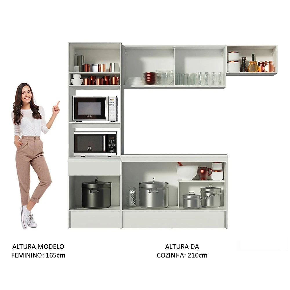 Cozinha Completa Madesa Topazio com Um Balcão, Armário e Tampo - Branco Branco