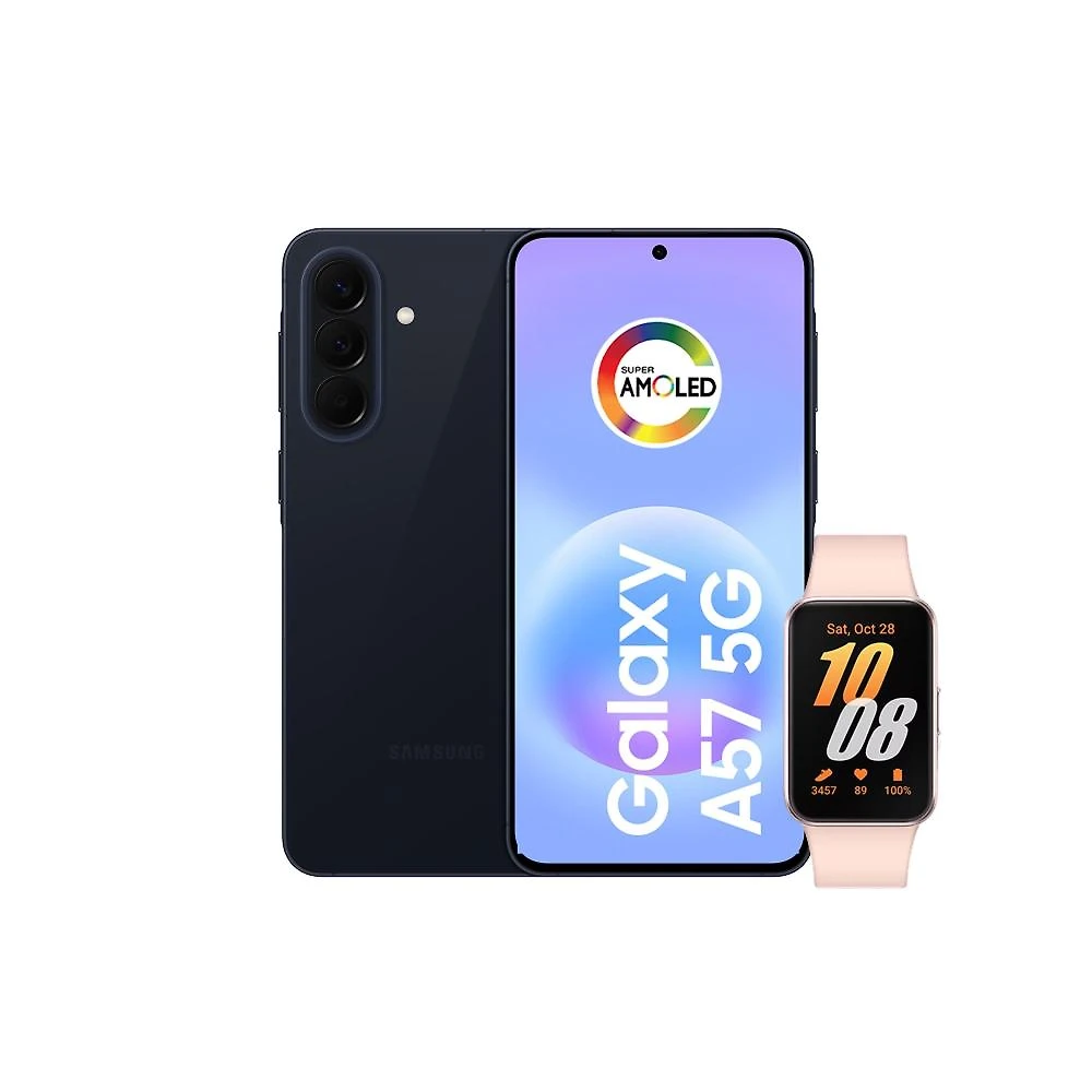 Smartphone samsung galaxy a57 5g tela 6.7" 256gb azul escuro + galaxy fit 3 rosé