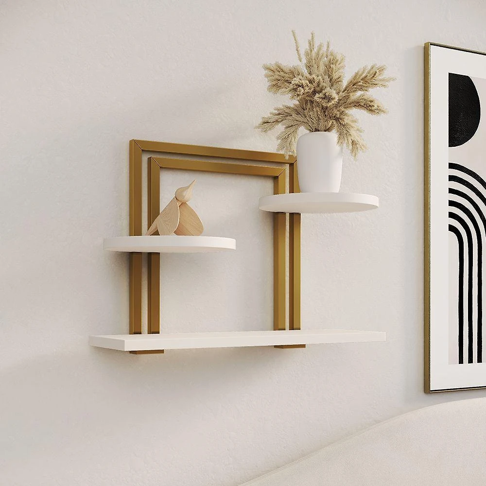 Nicho Decorativo Bali Retangular Metal para Organização de Ambientes Dourado e Branco UP Home