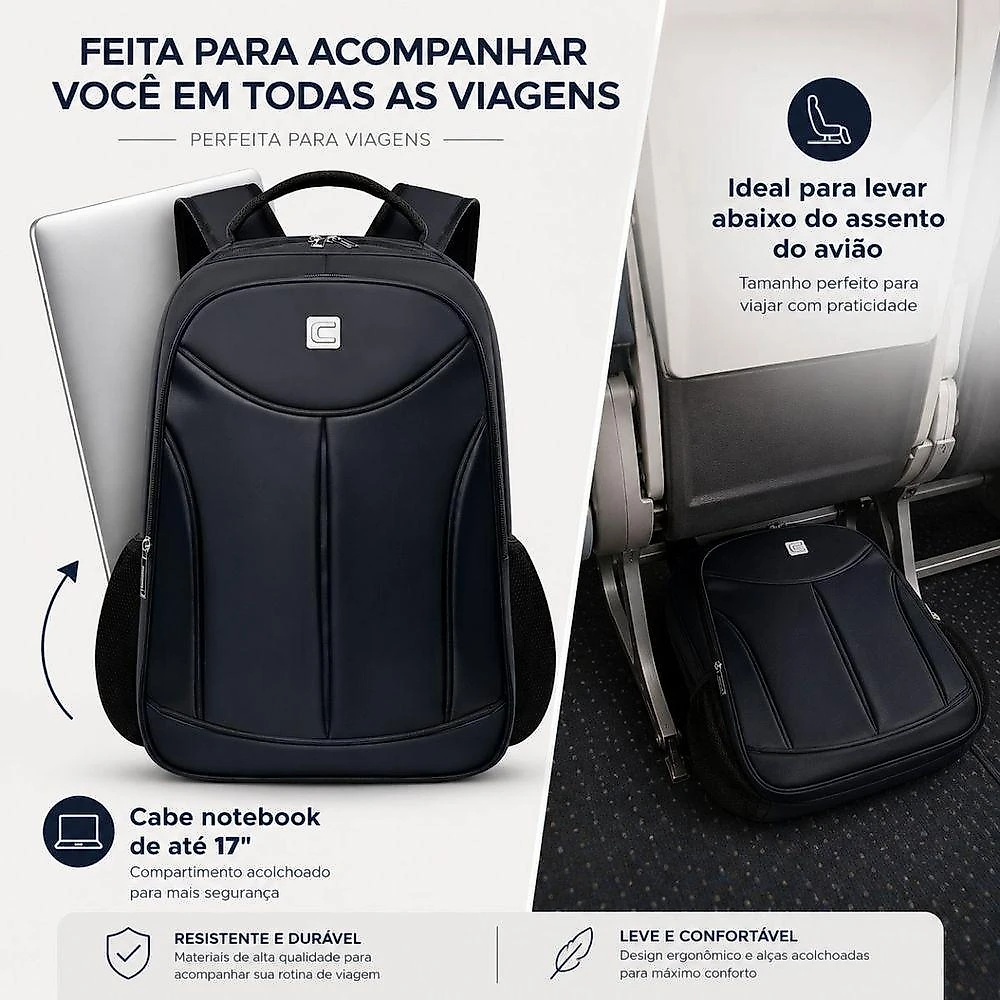 Mochila Convoy Bruxelas Poliéster 20L Preto Notebook 17 Masculina