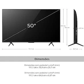 Smart TV 50" QLED 4K TCL 50C655 com Processador AIPQ, Google TV, HDR10+, Wi-Fi Dual Band, Bluetooth Integrado, Google Assistente, Dolby Vision e Atmos