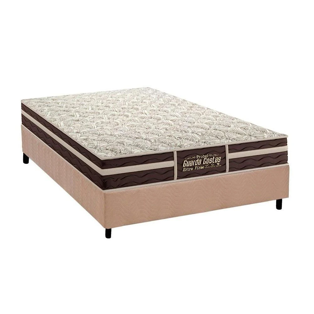 Cama Box Casal Colchão Ortopédico Extra Firme Euro Pillow Suede Bege Probel