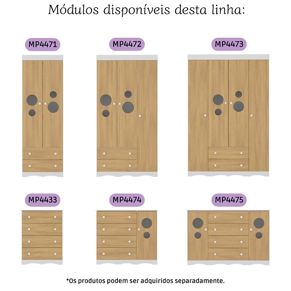 Quarto de Bebê Completo com Berço Americano 3 em 1 Sonho Multimóveis MP4619 Branco/Madeirado