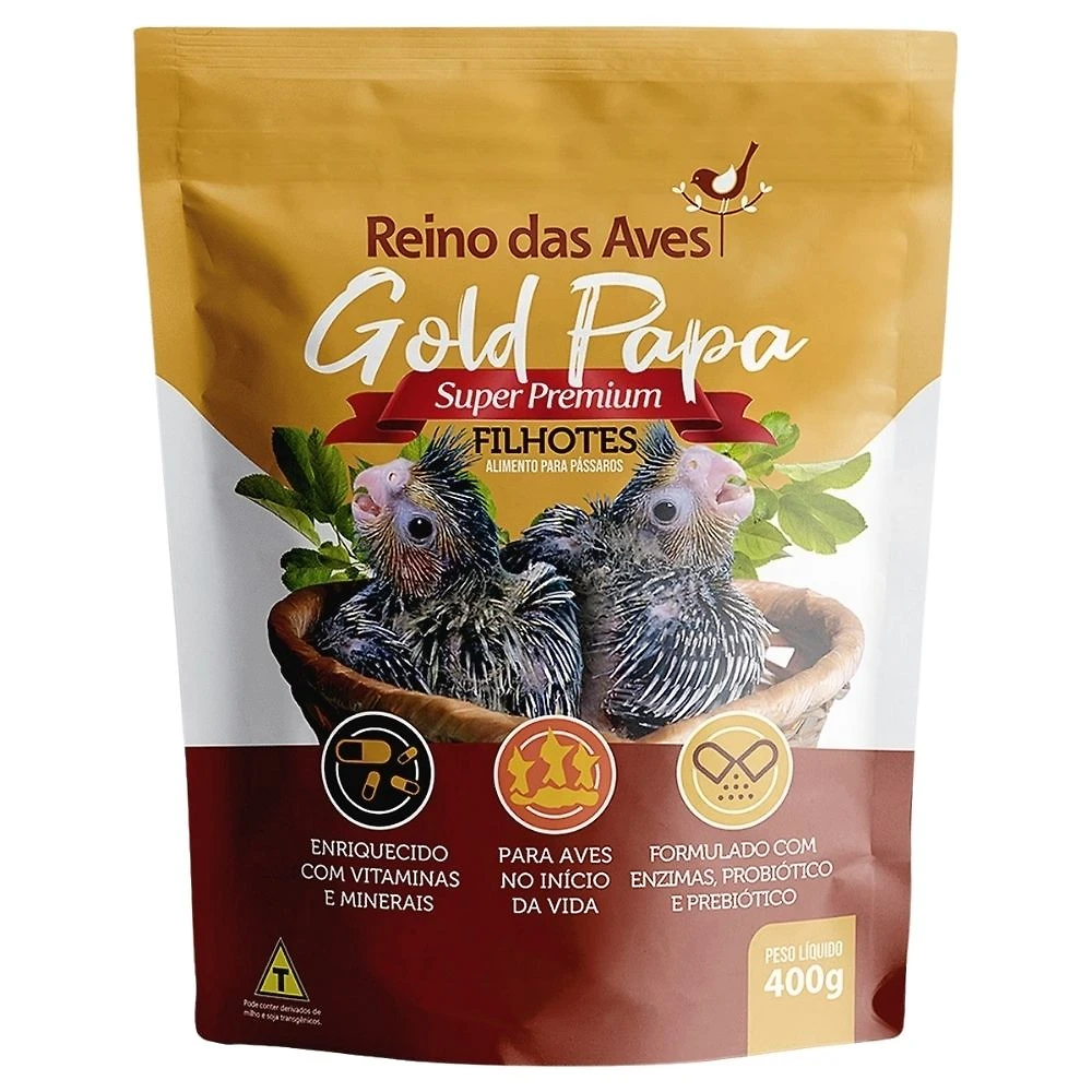 Ração para Pássaro Reino das Aves Gold Papa Super Premium Filhotes 400g