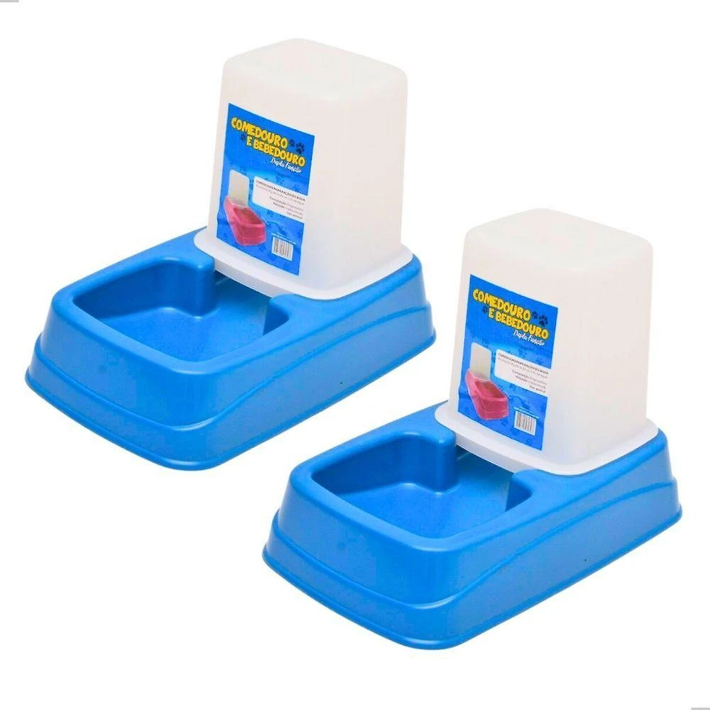 Kit Comedouro e Bebedouro para Pets OEM Dupla Função Cães e Gatos Plástico Azul 1 kg 1 e 5 l 1