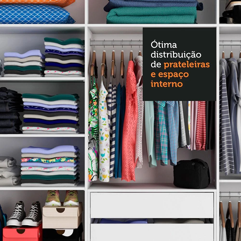 Guarda Roupa Casal 100% MDF Madesa Zurique 3 Portas de Correr com Espelho - Branco Branco