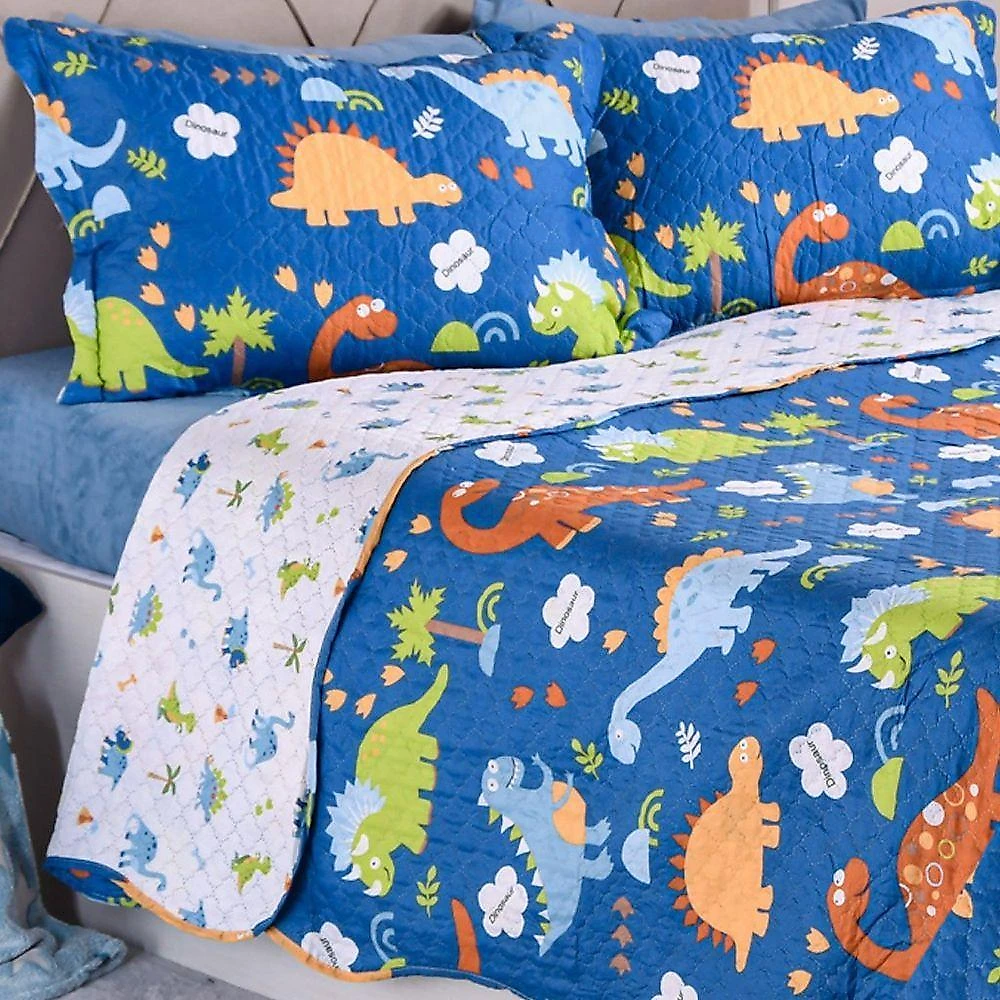 Kit Colcha Solteiro Ultra Lisse New Kids Rolinho 160x220cm 100% Poliéster Funny Dino Bene Casa