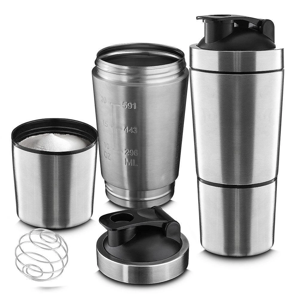 Garrafa Coqueteleira Shake Gym em Aço Inox com Mola e Copo Adicional 750ML