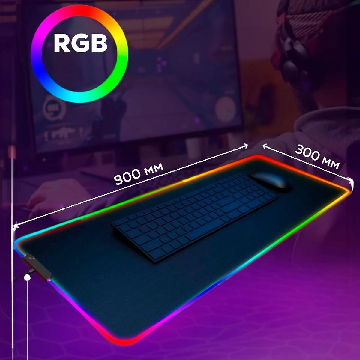 Miniatura Mouse Pad Gamer Preto Grande 80X30Cm