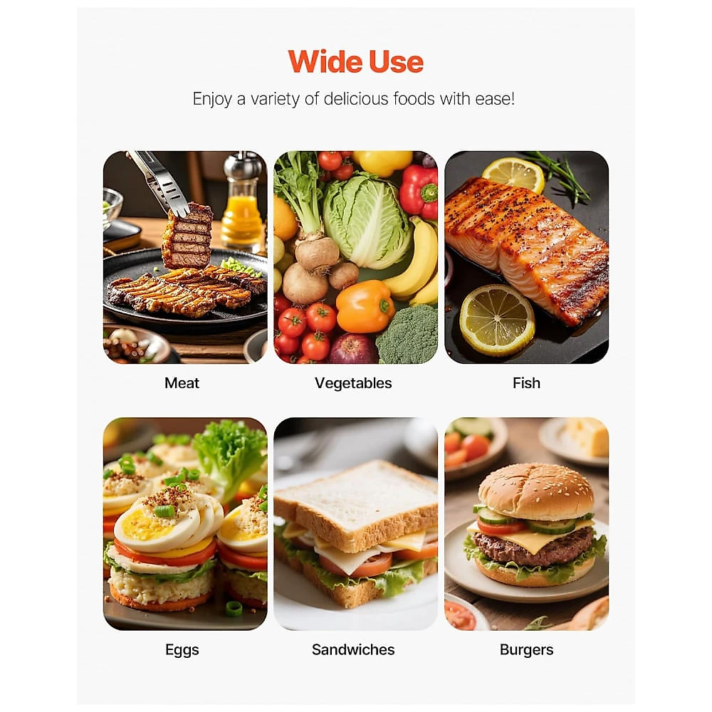Grill de Panini Comercial VEVOR 3600W Chapa Plana Esmaltada Controle de Temperatura 110V