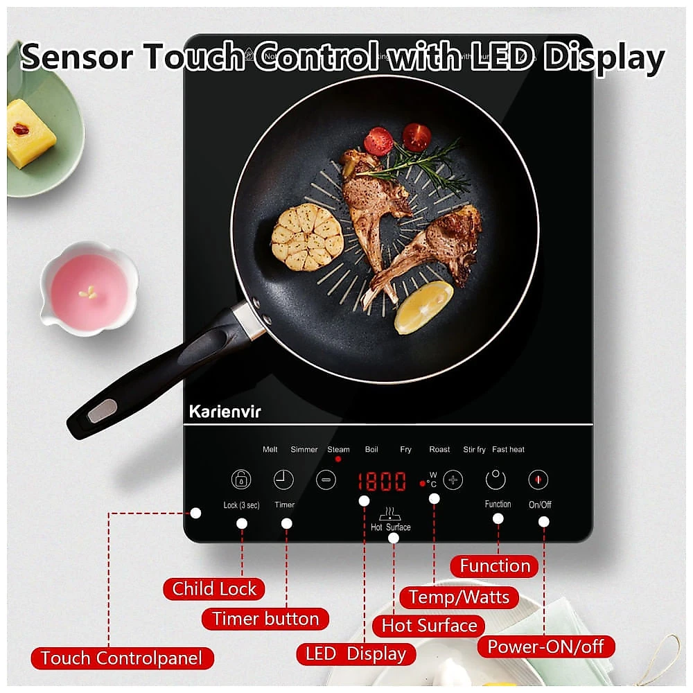 Cooktop Elétrico Portátil 110v com Timer e Trava de Segurança, 9 Níveis de Potência, Ideal para Cozinhas Compactas,Karienvir