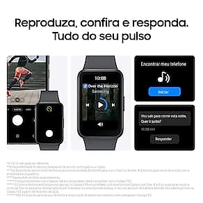 Samsung Galaxy Fit3 Grafite Display de 1.6 AMOLED colorido, Bluetooth, Design Premium em Alumínio, Mais De 100 Exercícios e Resistente à Água e Poeira