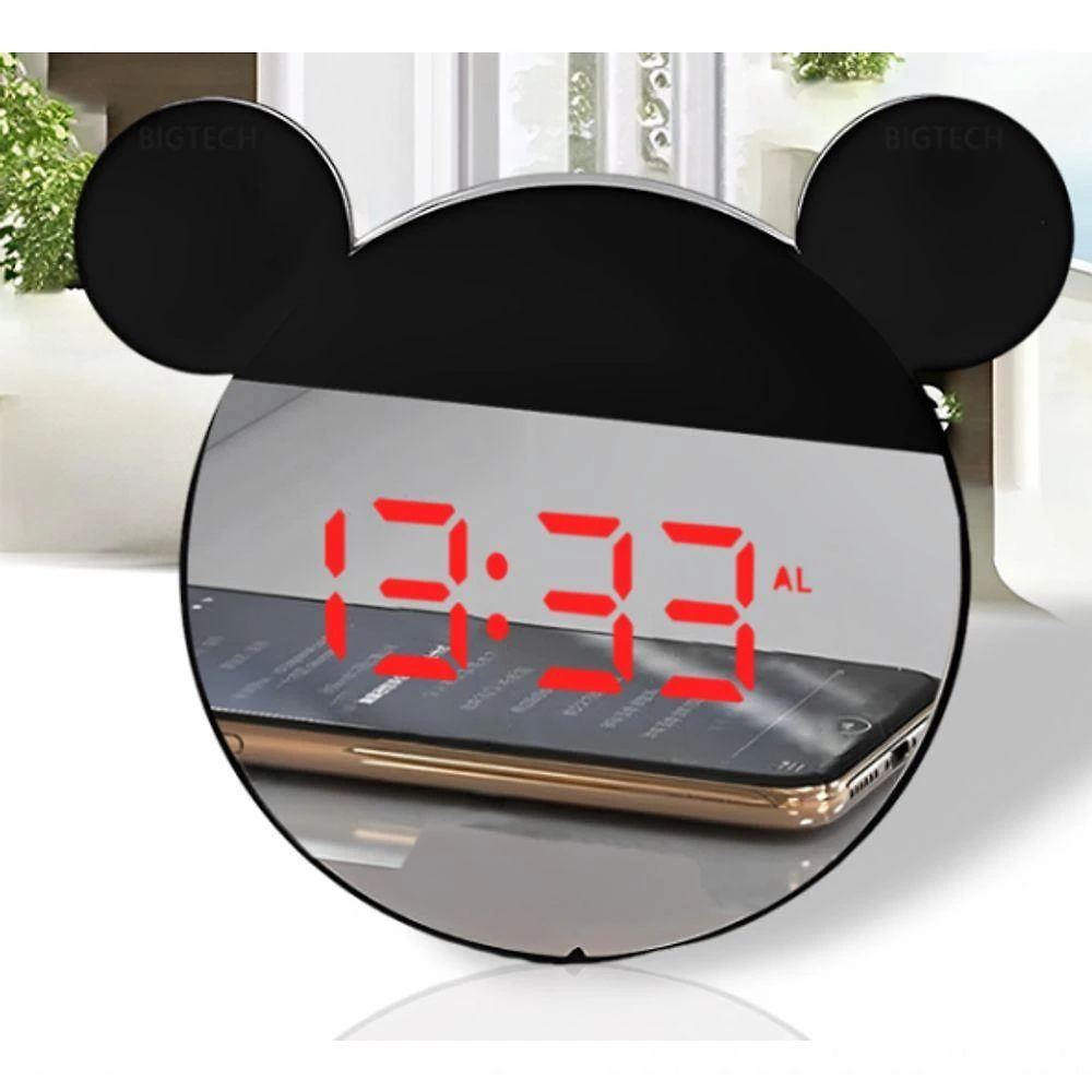 Relógio Despertador Digital Tudo em Caixa SZ6095-05 com Visor Espelhado Led Urso Preto