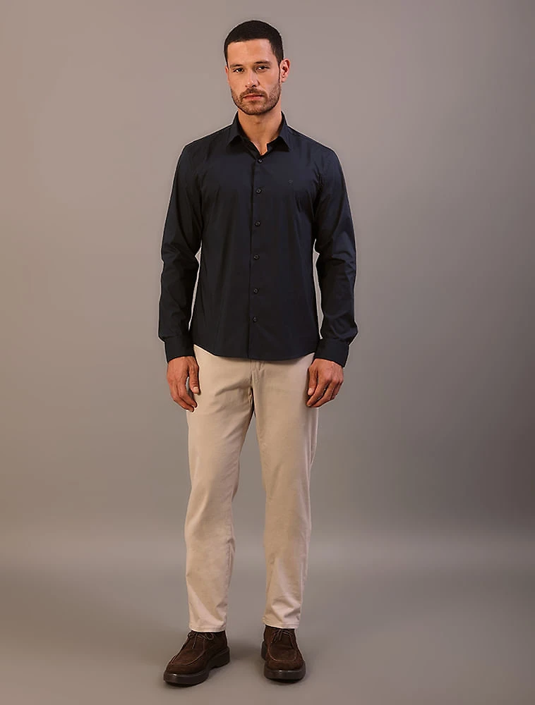 Camisa Manga Longa Slim Cannes Básica Essential - Marinho