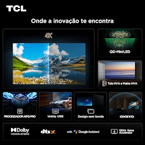 Miniatura Smart TV 65” TCL 65C6K 4K QD-Mini Led 144Hz com Sistema Operacional Google TV