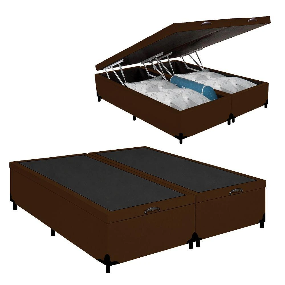 Cama Box com Baú Casal Bipartido Royal Sleep Courino Marrom