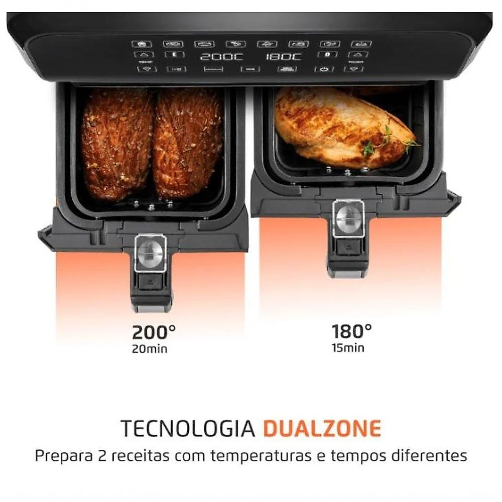 Fritadeira Air Fryer Dual Mondial AFD-01-BI 8L com Timer e Cestos Removíveis Preto Inox 110V