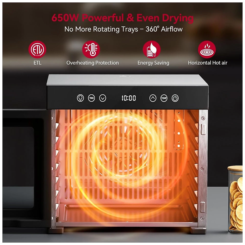 Desidratador de Alimentos PSIIDAN Cinza e Prateado 8 Bandejas Motor 650W com Timer 48h
