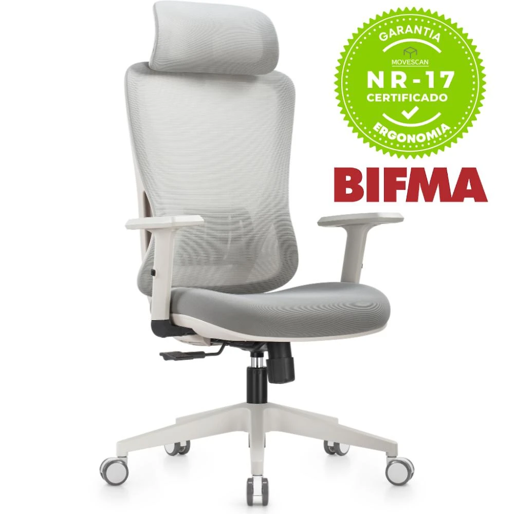 Cadeira Escritório Presidente NR17 Ergonômica Tela Mesh Sigma Cadeira Ergonômica de Escritório Sigma High Cinza