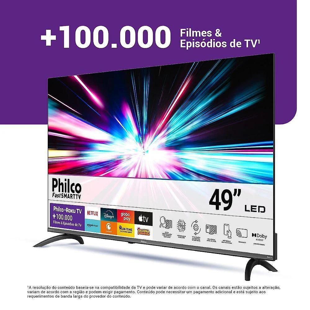 Smart TV Philco P49CRA 49" UHD 4K DLED Cinza com Roku TV HDR10 Bivolt