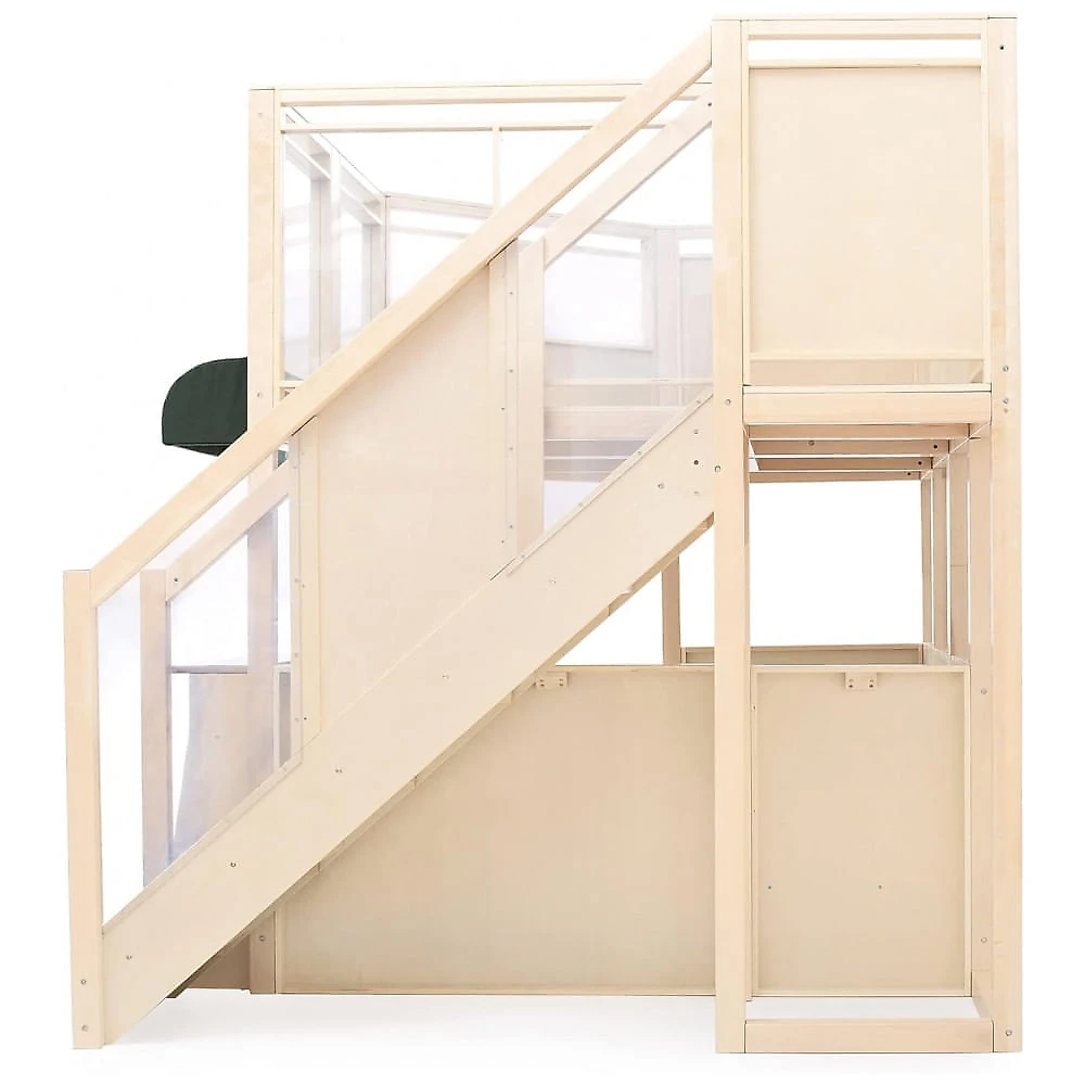 Centro multisensorial de atividades infantil Guidecraft Café Loft Natural com cozinha de faz de conta, área de escalada e lousa 312cm