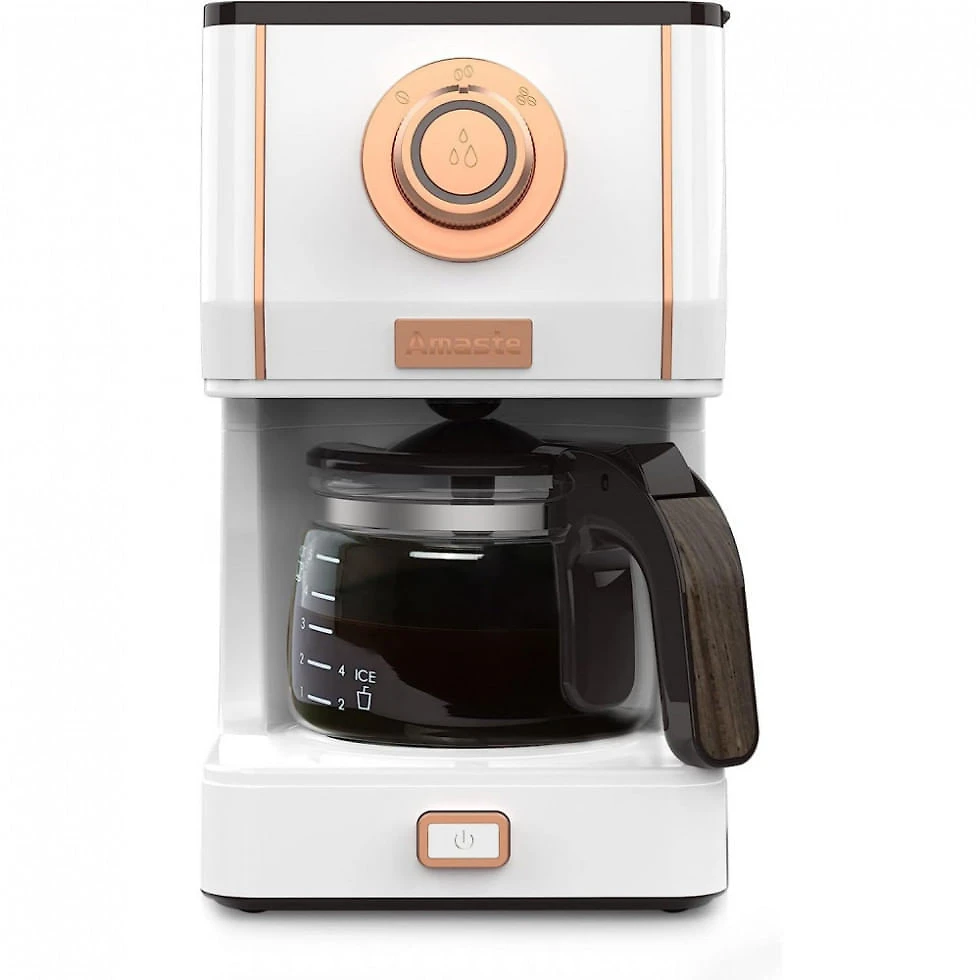 Máquina de Café Expresso Retrô 370mL com 3 Modos de Preparo, 110V, Amaste, Branca e Ouro Rosa