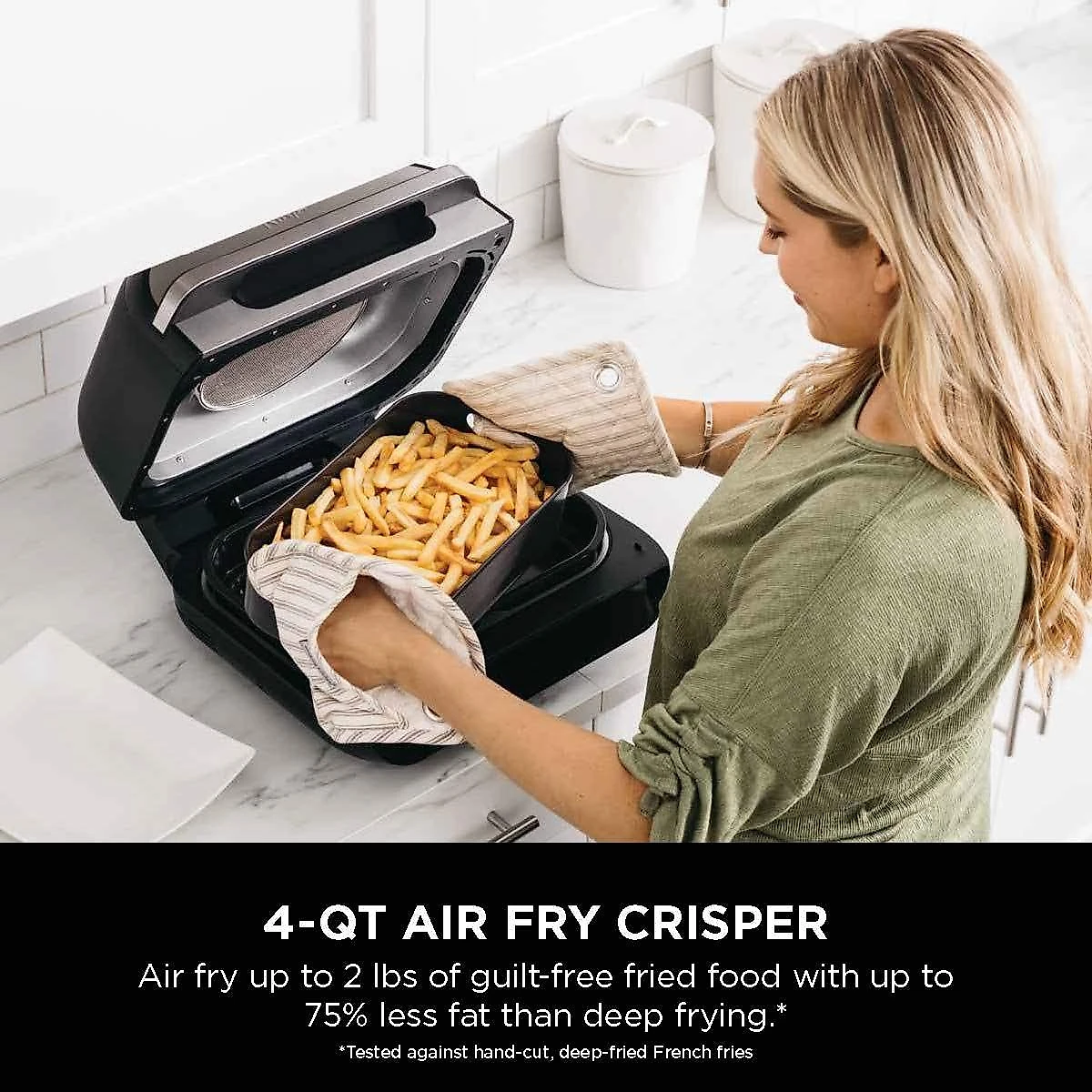 Ninja FG551 Foodi Smart XL 6 em 1 churrasqueira interna com 4 quart de fritadeira de ar para assar desidratar grelhar