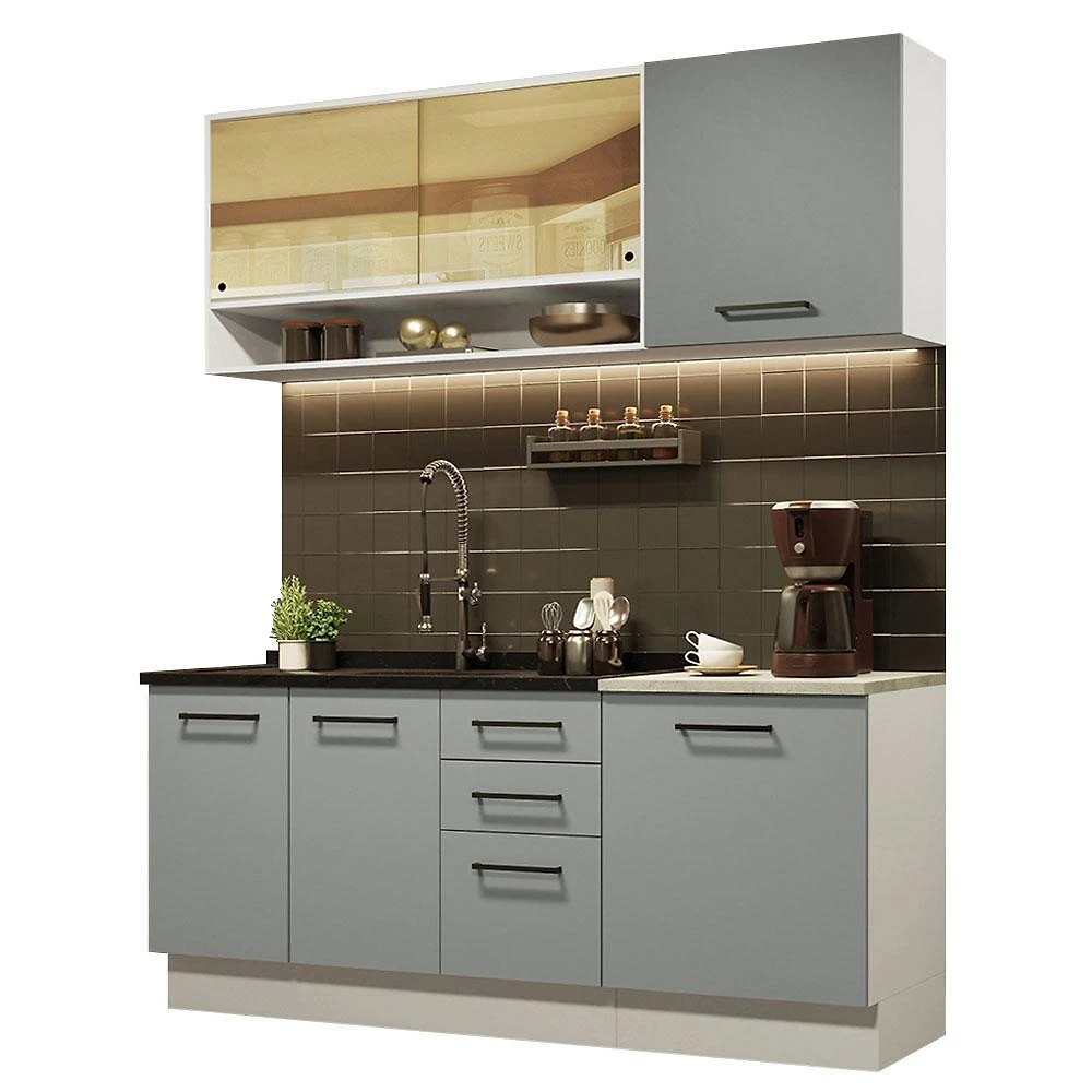 Cozinha compacta madesa agata 180002 com armário e balcão (sem tampo e pia) - branco/cinza