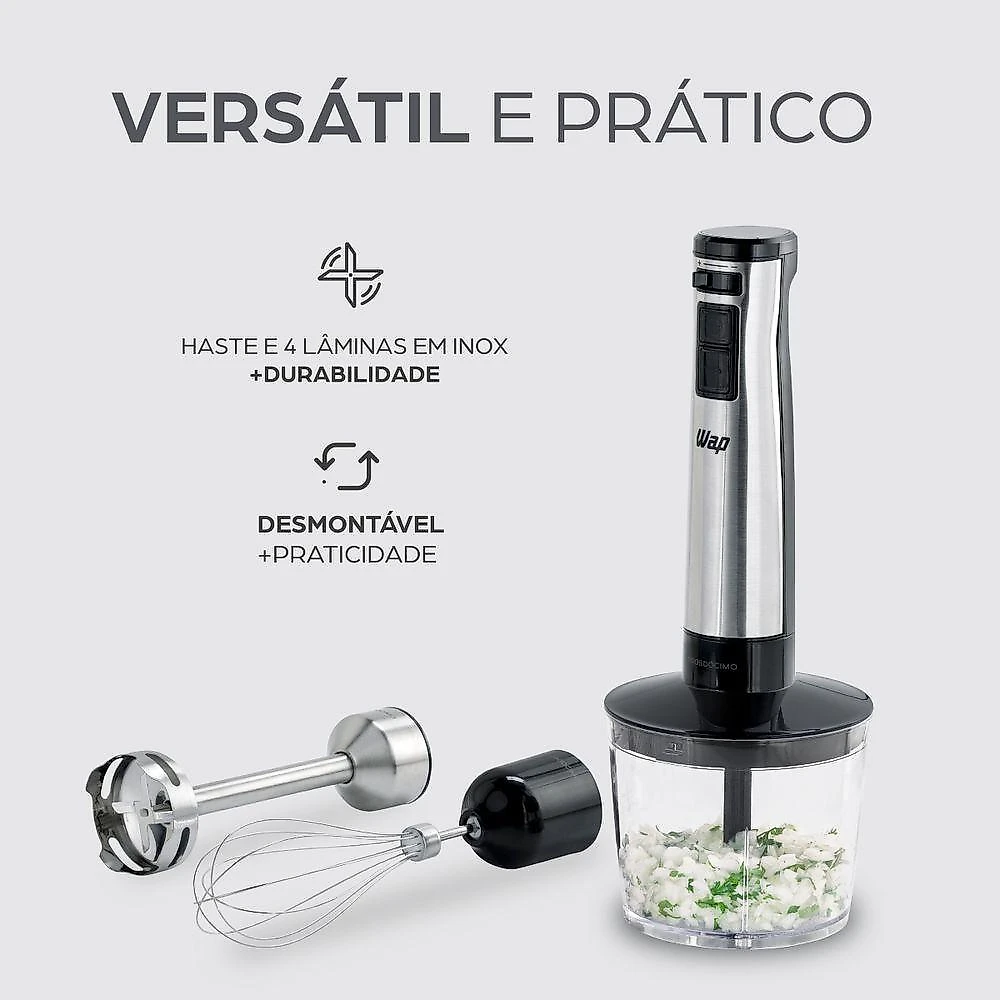 Mixer Elétrico 3 Em 1 Processador Portátil Inox Wm1 110V