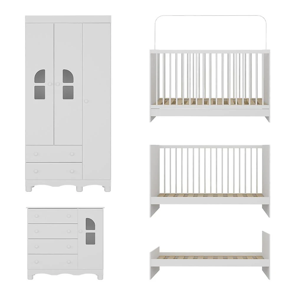 Quarto de Bebê Completo com Berço 3 em 1 com Colchão Incluso Aurora Multimóveis MP4576 Branco