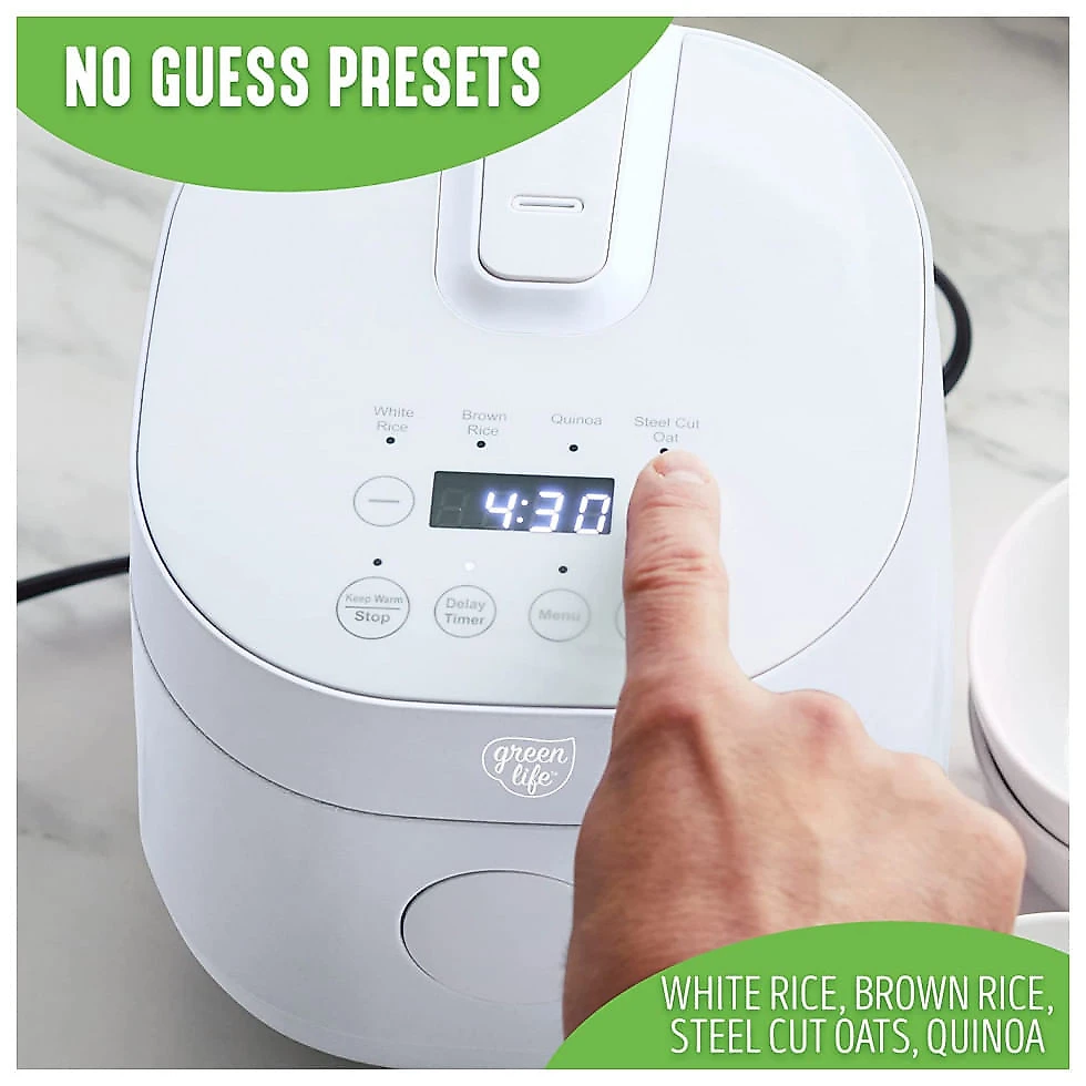 GreenLife Panela de Arroz Elétrica 960mL, com Controle de Temperatura, 110V, Branca