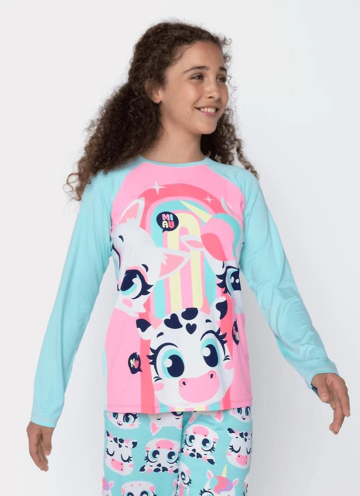 Pijama manga longa viscolycra menina teen multibichos best friend