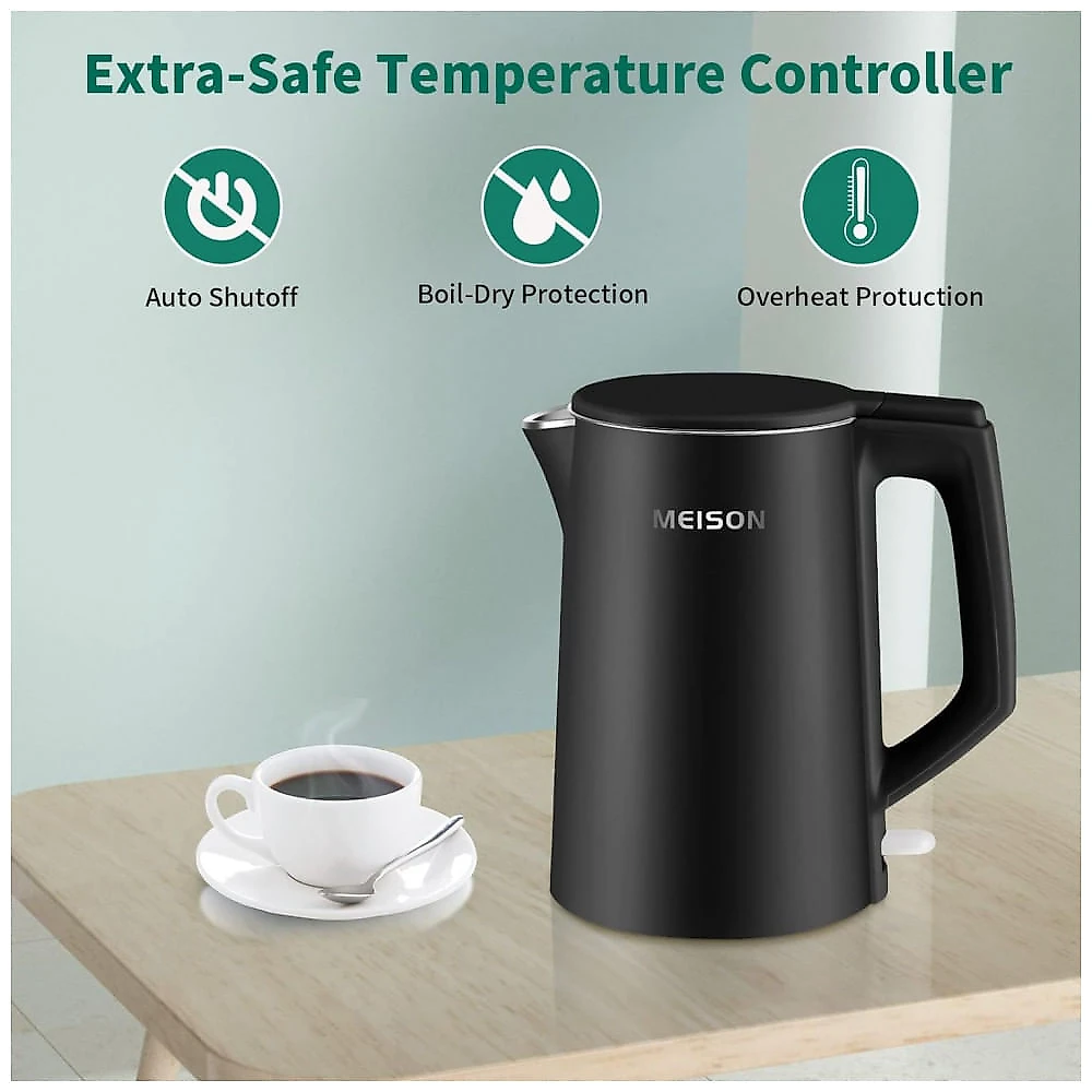 Chaleira Elétrica 1,7L com Parede Dupla, Desligamento Automático e Proteção Contra Fervura, 110V 1200W, MEISON, Preta