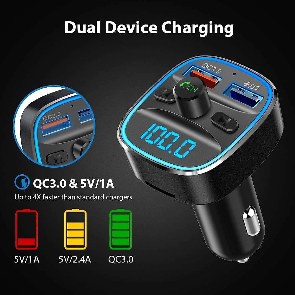 Nulaxy NX10 Adaptador Transmissor Bluetooth FM Veicular USBLED Preto