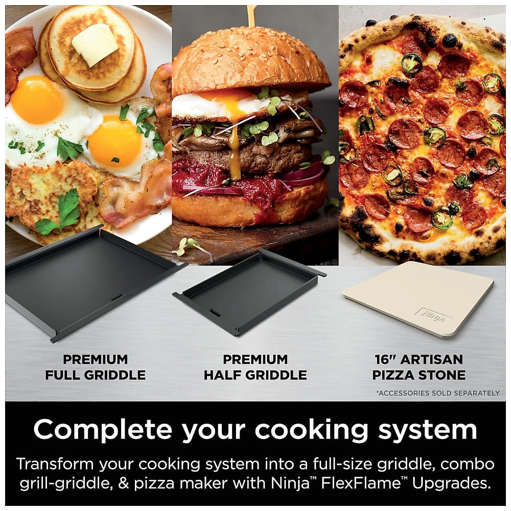 Ninja FlexFlame Master: Churrasqueira e Defumador Elétrico e a Gás, Assador, Grelhador, Forno de Pizza, Sistema de Cozimento 5 em 1, Controle