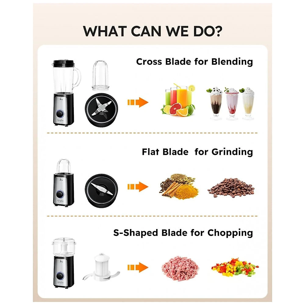 Liquidificador e Processador de Alimentos Multifuncional 5 em 1, 500mL com 2 Velocidades e Função Pulsar, 110V 350W, Sa...