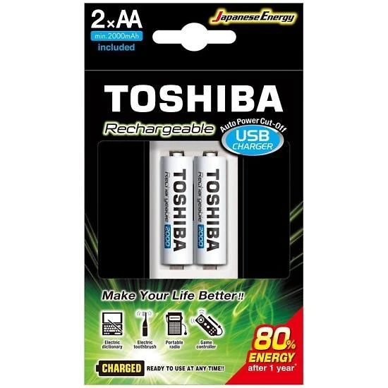 Carregador de pilha usb tnhc-6gme2 cb (com2 pilhas aa 2000 mah) toshiba