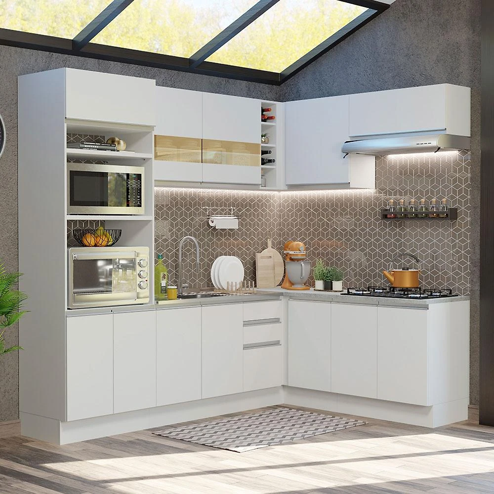 Cozinha Completa de Canto Madesa Glamy 419001 com Armário e Balcão (Sem Tampo e Pia) - Branco