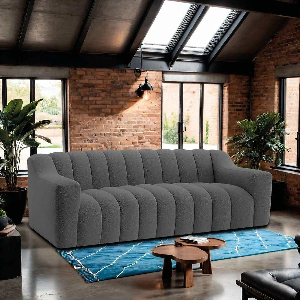 Miniatura Sofá 2 Lugares Luxo Recepção Escritorio Sala Elegance 150cm Linho Cor Cinza Escuro