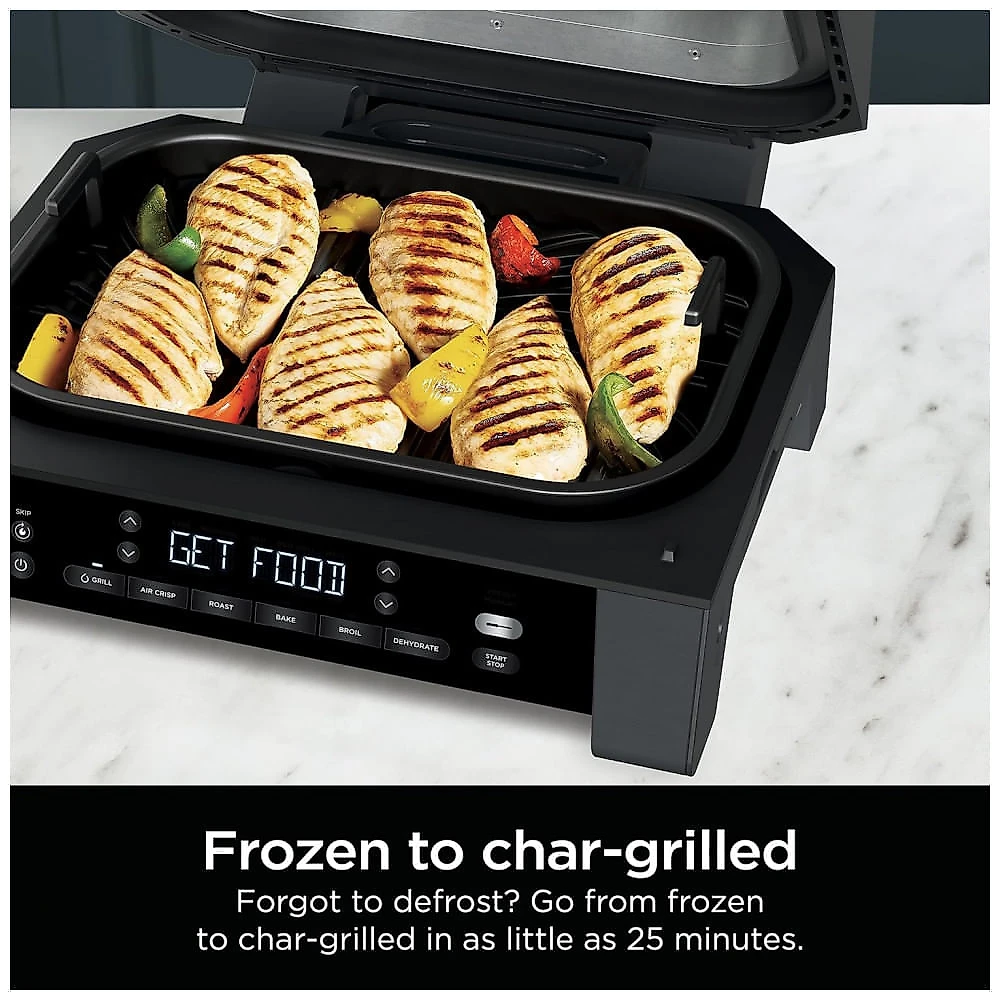 Grill Elétrico com Função AirFryer 6 em 1 e Controle Digital Inteligente, Ninja DG551, 110V 1760W, Prata